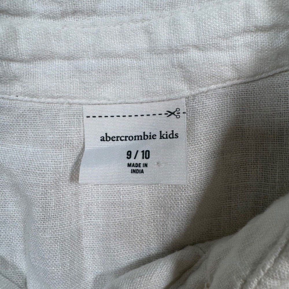 Abercrombie Kids Shirt Girls 9/10 White Linen Blend Embroidered Crop Button Up - Picture 4 of 8